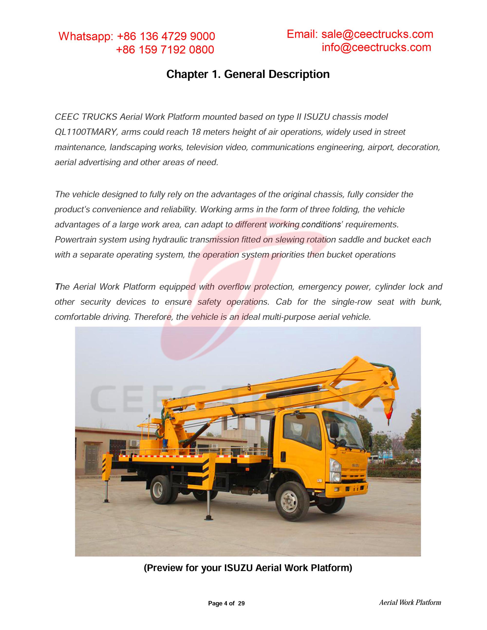 ISUZU 18m aerial working platform owner manual