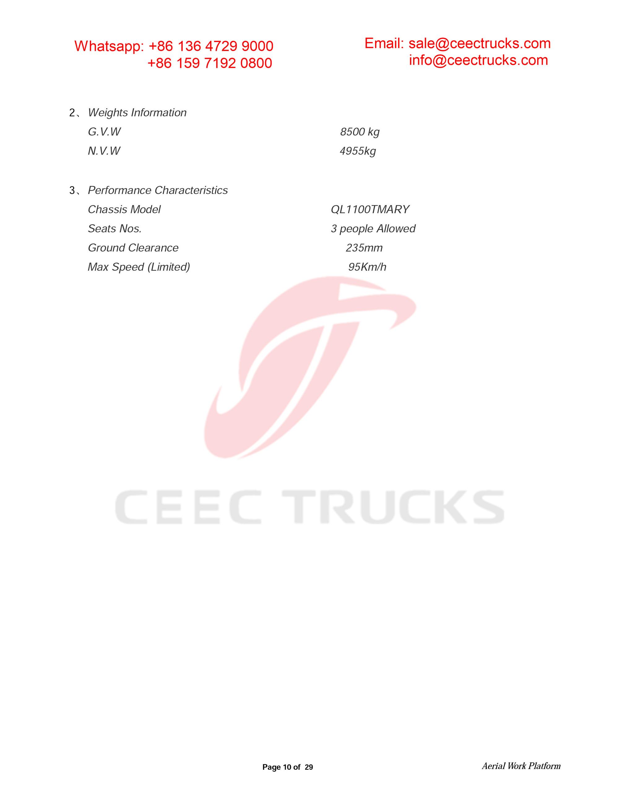 ISUZU 18m aerial working platform owner manual