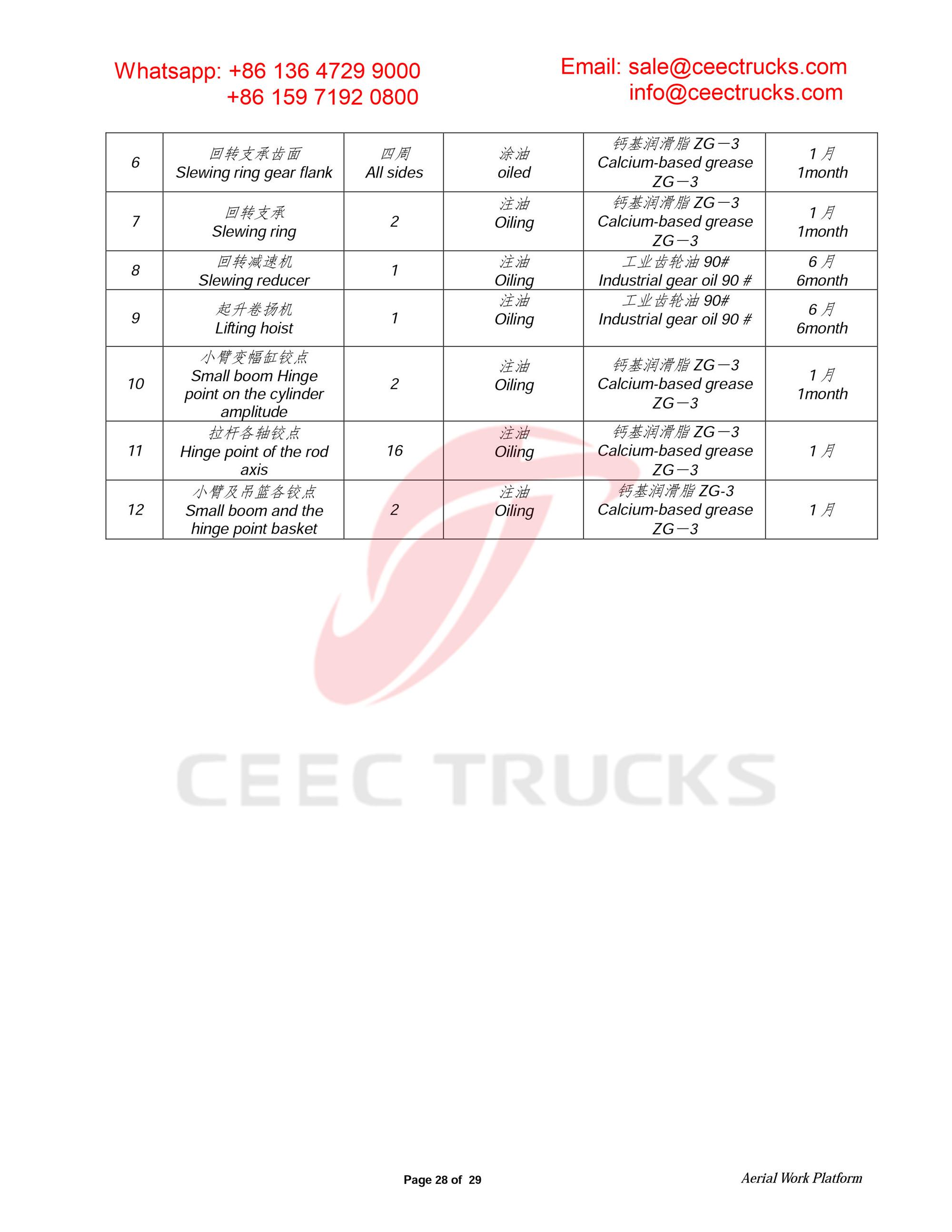 ISUZU 18m aerial working platform owner manual