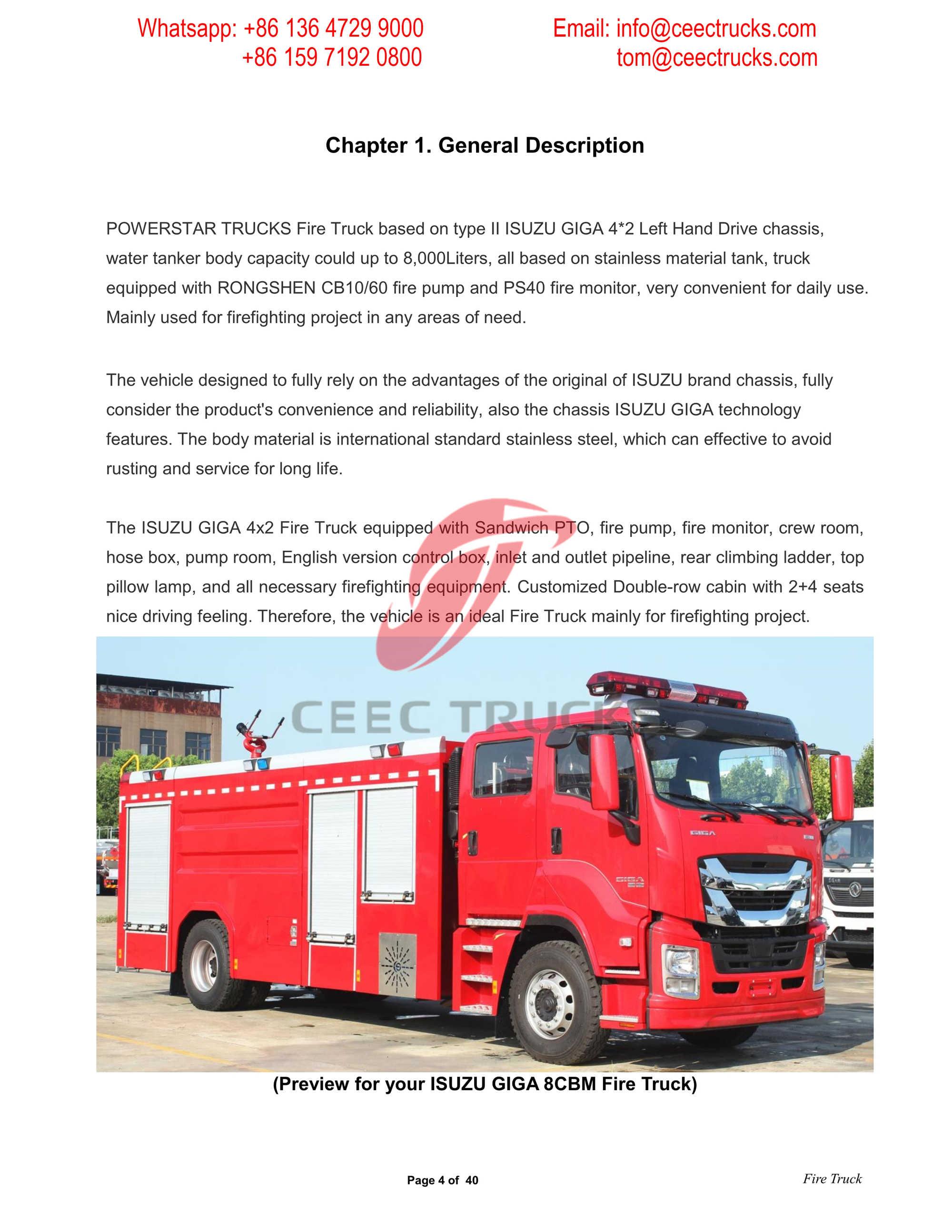  ISUZU GIGA Water Fire Truck Manual--Philippines