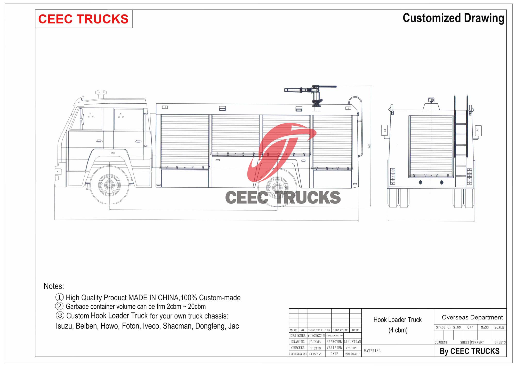 Technical drawing of Isuzu FVR water foam rescue fire truck Technical drawing of Isuzu FVR water foam rescue fire truck