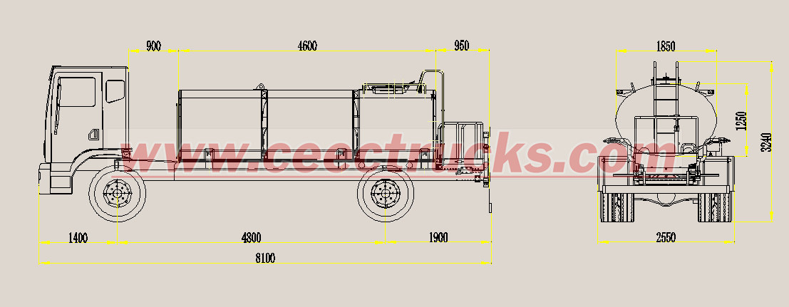 Technical drawing for Beiben water trucks