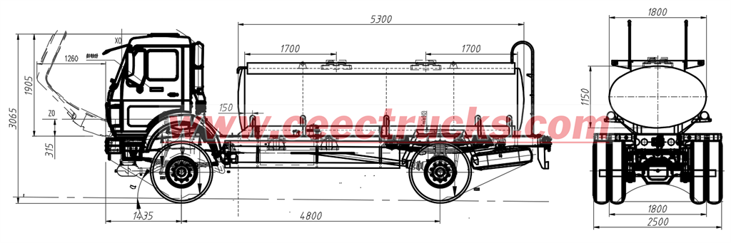 Technical drawing for Beiben fuel bowser trucks