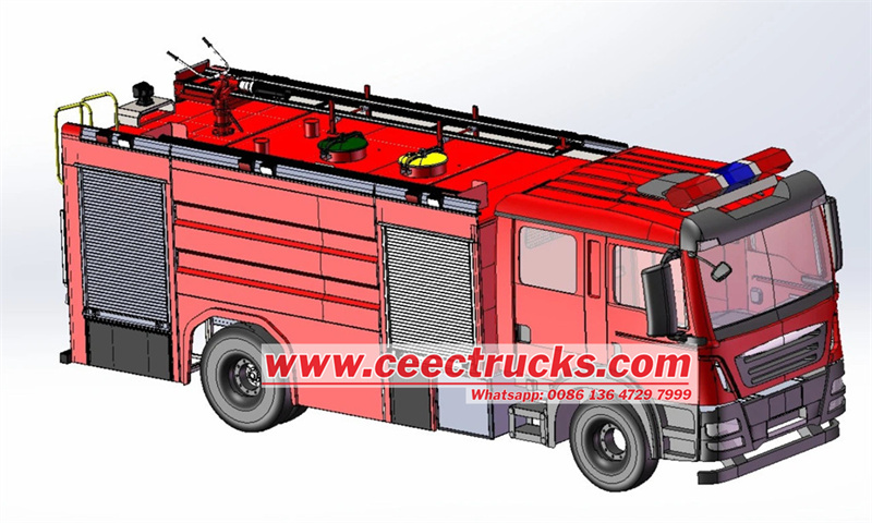 CEEC TRUCKS HOWO fire engine 3D technical drawing CEEC TRUCKS HOWO fire engine 3D technical drawing