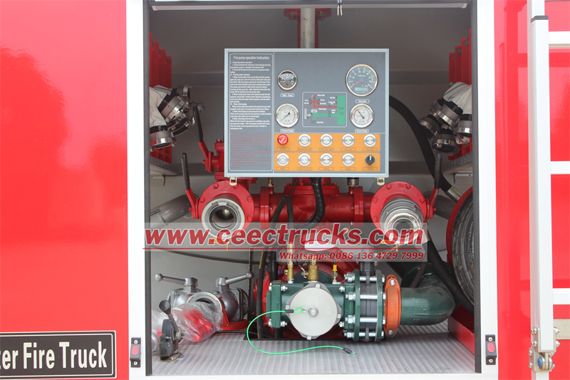 Isuzu fire engine rear pump room with control panel