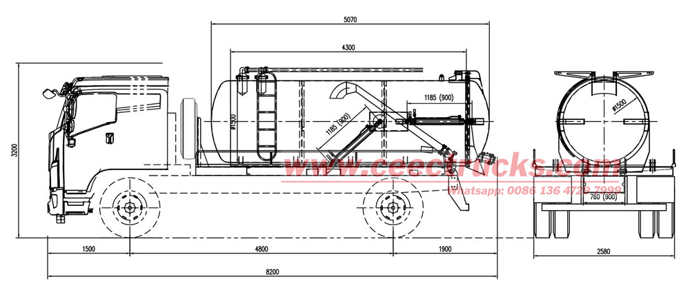 Beiben 10000Liters septic tank delivery truck drawing