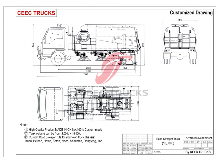 Camion spazzatrice stradale Dongfeng da 10.000 litri