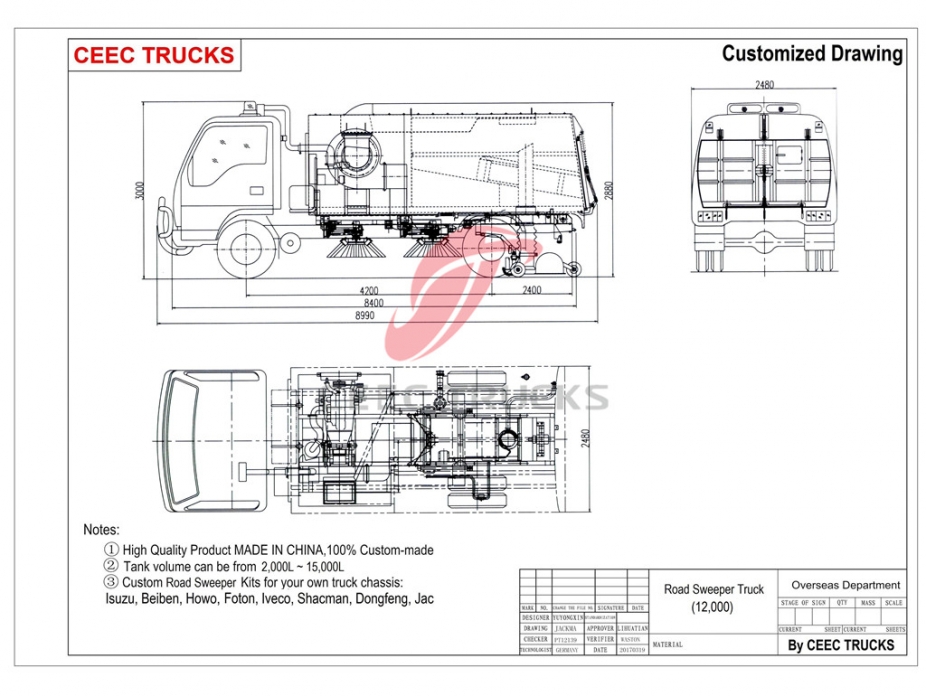 Camion per la pulizia stradale Dongfeng 12CBM