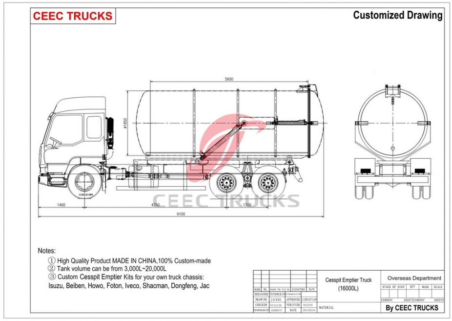 Autocisterna di aspirazione delle acque reflue Dongfeng 16CBM