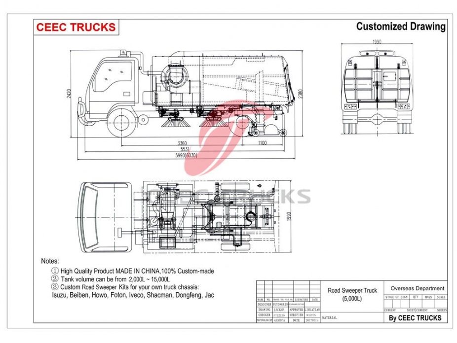 FAW 5CBM road sweeper truck low price